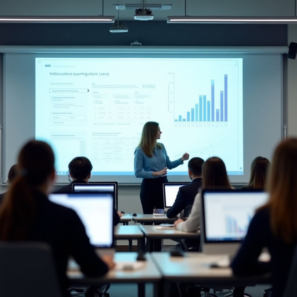 Sală de clasă modernă cu studenți